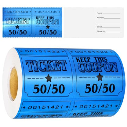 ceiba tree 50/50 Raffle Tickets Double Roll Golden Tickets Large Blue Glitter Cards for Events Carnivals Entry Class Reward Prizes Movie Party Wedding Entertainment - color: Blue