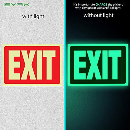 iSYFIX Exit Glow in the Dark Sign Stickers Red, 2 Pack, 10x7 Inch - color: Red & White, size: 2 Pk 10x7