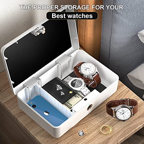 Biometric Fingerprint Storage Box,AICase Portable Cash Jewelry Security Case Lock Box Safe,Combination Lock for Car, Home,Office Travel White - color: White