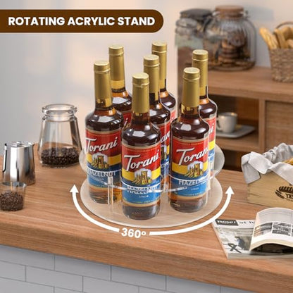 IEEK Large Rotating Coffee Syrup Organizer 7 Bottles Clear Acrylic Coffee Syrup Rack for Countertop Syrup Bottle Holder Stand With Anti Slip Pad for Coffee Bar Station,Turntable Wine Display Tray - size: Circular 7-Bottle