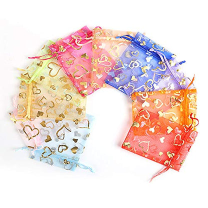 Stratalife 4"x6" Heart Organza Bags with Drawstring, 100PCS - color: 50PCS Heart Gold 4x6