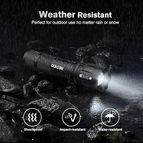 RECHOO 6-Pack LED Flashlight, Bright Small Flashlights High Lumens, 3 Modes, Battery-Powered Pocket Mini Flashlights, Flash Light Adjustable Focus, Waterproof Flashlights for Home Emergency Camping - color: Black, size: 6 Pack