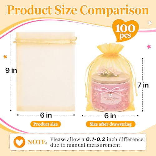 ANZNKU 100PCS Organza Bags 6x9, Gold Small Mesh Gift Bags Drawstring Bulk - color: Gold