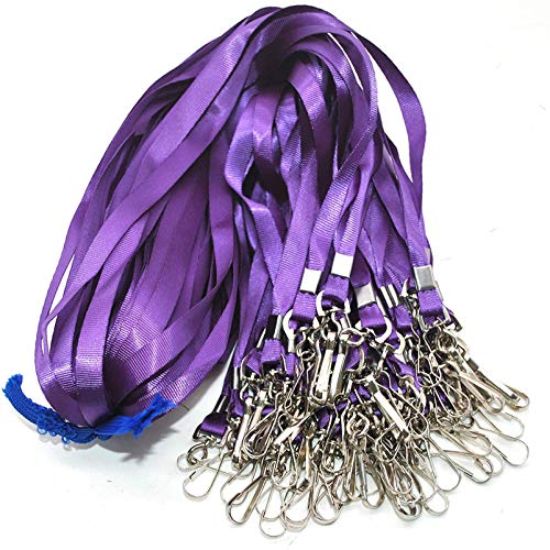 Beebel Purple Lanyards 100 Pcs Lanyard for Id Badges Flat Lanyard with Badge Clip with J-Hook (Purple) - color: Purple, size: 100 Pack