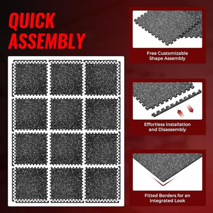 SUPERJARE 0.79'' Extra-Thick 12 Pcs 48 Sq Ft Exercise Equipment Mats - color: Black/Grey, size: 12 Tiles (48 Sq Ft)