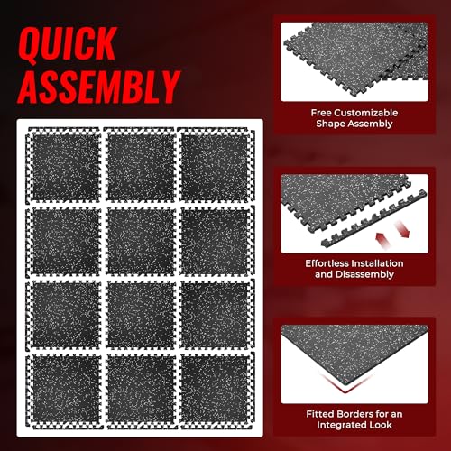 SUPERJARE 0.79'' Extra-Thick 12 Pcs 48 Sq Ft Exercise Equipment Mats - color: Black/Grey, size: 12 Tiles (48 Sq Ft)