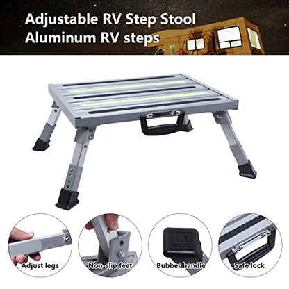 Large Aluminum RV Step Stool, Adjustable Platform, Glow Tape - color: Gray Large