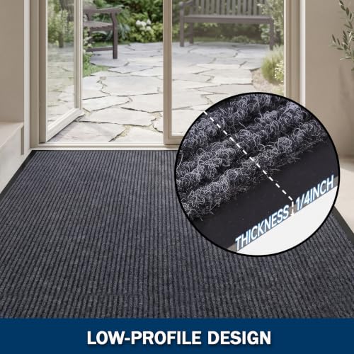 LeapYouth Indoor Outdoor Door Mat Runner, 3' x 10' Heavy Duty Commercial Entrance Mat, Absorbent Dirt Trapper with Non-Slip Backing, Low Profile Floor Runner for Hallway, Entryway, Office, Grey - size: 3' x 10' (Rectangular)