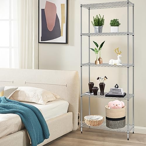 FDW | 5-Tier Wire Shelf | 24" x 14" x 59" | Chrome - color: Chrome, size: 24×14×59