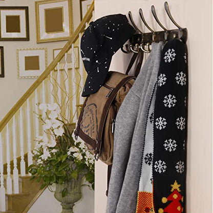 Dseap Coat Rack Wall Mounted - 5 Tri Hooks, Heavy Duty, Stainless Steel, Metal Coat Hook Rail for Coat Hat Towel Purse Robes Mudroom Bathroom Entryway,Bronze - color: Bronze, size: L=16" (1 Pcs)