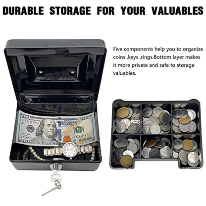 Steel Cash Box with Key Lock, Metal Small Money Organizer with Money Tray,Cash Storage Box with Lockable Cover (Red - 6 inch) - color: Red - 5.9" x 3.1" x 4.7"