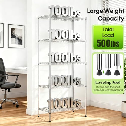 BestOffice | 5-Tier Wire Shelf | 14" x 24" x 60" | Chrome - color: Chrome, size: 14"D x 24"W x 60"H（Adjustable）