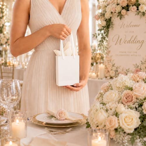 Treelement 22 Pack 4.7×2.3×6.3 Inch Small White Gift Bags with Tissue Paper - color: White