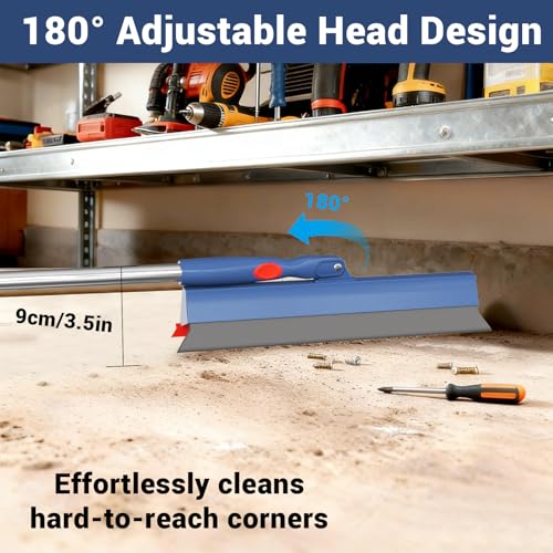 Floor Squeegee for Concrete Floor, 15.8" Large Heavy Duty Squeegee for Floor with 60" Adjustable Handle, 2-in-1 Silicone & EVA Blade for Garage,Concrete,Tile,Bathroom,Window Glass Cleaning