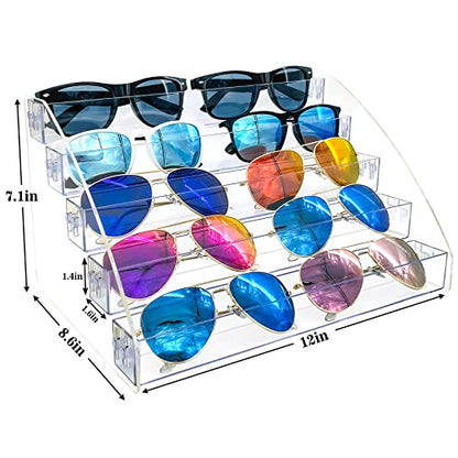 MineDecor 10 Piece Plastic Sunglasses Organizer Clear Eyeglasses Display Case 5 Tier Eyewear Storage Tray Box For Glasses Tabletop Holder Stand - size: 5T