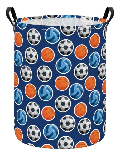 Round Laundry Basket Collapsible Storage Hamper Organizer Ball Sports - color: Large Ball Sports