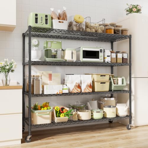 ROOMTEC 4-Tier Rolling Garage Shelving, 60"L*24"W*72"H, Max Loads 3200LBS - color: Black, size: 4-Tier 60"W x 24"D x 72"H with wheels
