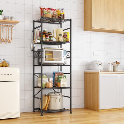 DurayLoly Metal Shelving with Hooks & Side Panel for Pantry Storage, 5-Tier - size: 17.7" W x 11.81" D x 58.26" H (5T)
