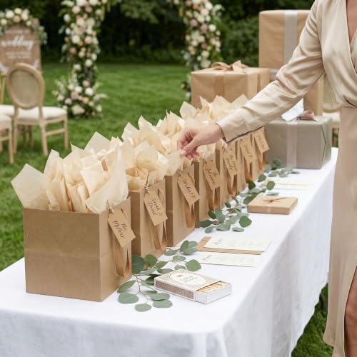 Papertide 24 Pack 8x8x8 inch Brown Square Gift Bags with Tissue Ppaper - color: Brown