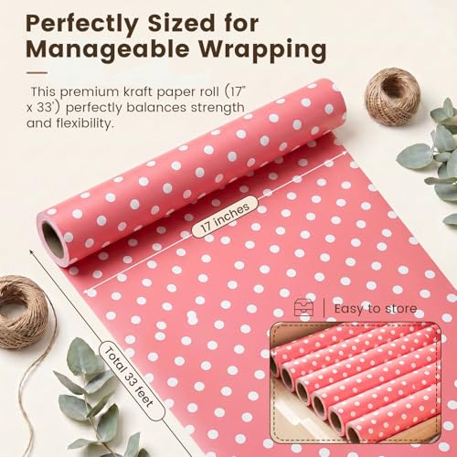 VGOODALL Pink Reversible Wrapping Paper Roll, 17 inch X 33 Feet - color: Pink,White