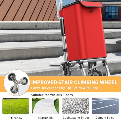 Heavy Duty 3 in 1 Shopping Cart, Foldable Hand Truck with 6 Wheels - color: Red