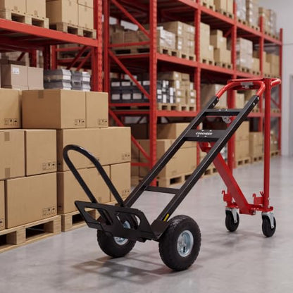 1000 LBS Heavy Duty Steel Hand Truck, 4-in-1 Convertible Dolly Cart - color: Red-1