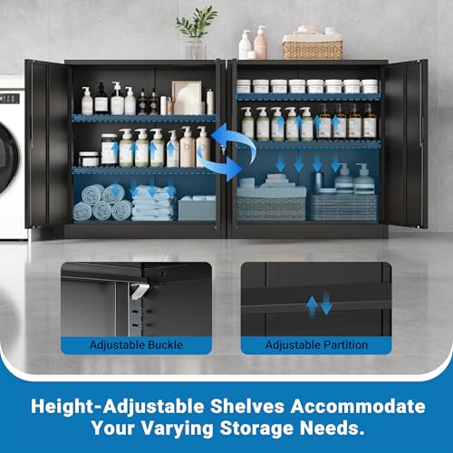Metal Storage Cabinet,36" Locking Cabinet with 2 Adjustable Shelves - color: Black, size: 36"H×32"W×16"D