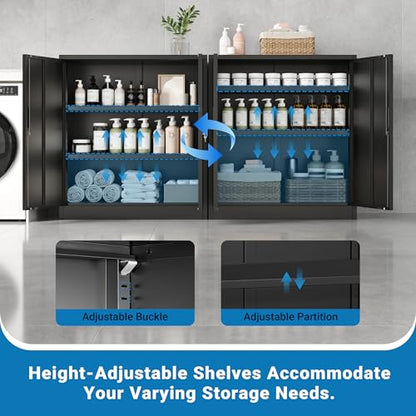 Metal Storage Cabinet,36" Locking Cabinet with 2 Adjustable Shelves - color: Black, size: 36"H×32"W×16"D