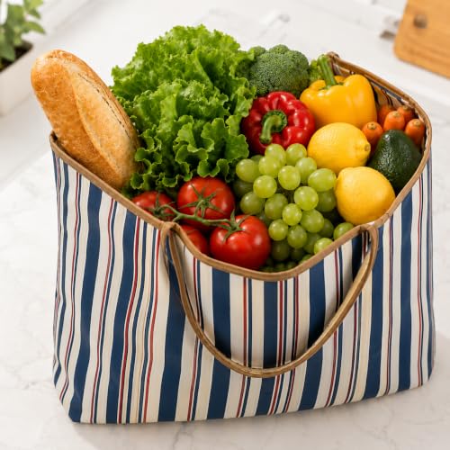 Reusable Shopping Bag, 16 x 16 inch Large Foldable Grocery Hand Tote, Shoulder Waterproof Portable Pocket - color: Mix Stripes