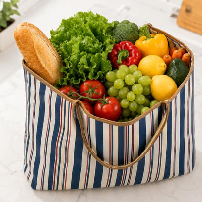 Reusable Shopping Bag, 16 x 16 inch Large Foldable Grocery Hand Tote, Shoulder Waterproof Portable Pocket - color: Mix Stripes