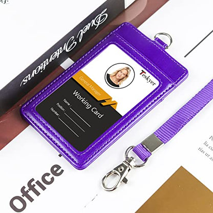Teskyer Leather ID Badge Holder with Lanyard, Vertical Purple - color: Purple, size: Vertical