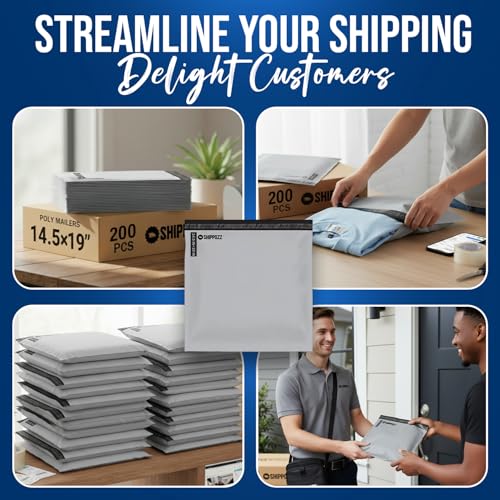 Shippozz 14.5x19 Poly Mailers 200 Pack, Durable Waterproof Polymailers for Shipping Clothes, Self Seal Mailing Bags for Small Business Packaging Supplies, Mailing Envelopes for Books, and Accessories - size: 14.5 x 19 (200pcs)