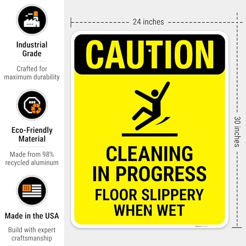 Caution Cleaning in Progress Floor Slippery When Wet OSHA Sign, - size: 24x30
