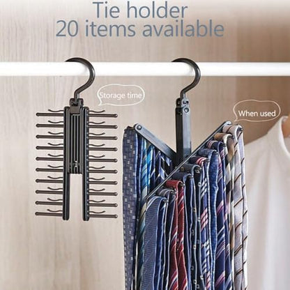 360° Rotating 20 Rows Tie Rack Organizer Space-Saving Closet Storage with Non-Slip Clips Hanger Hook for Tie Scarf Belt Display