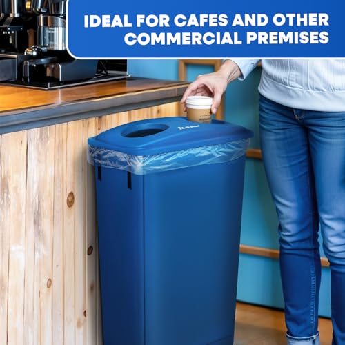 PLASTIC PRINCE 23 Gallon Slim Trash Can with Recycling Lid for Bottles and Cans, Blue Commercial Rectangular Garbage Can, Waste Bin for Home Kitchen Office Cabinet - style: Blue Trash Can with Bottles Lid