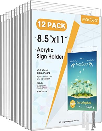 MaxGear Acrylic Wall Mount Sign Holder, 8.5 x 11 Vertical, 12 Pack - size: 8.5"x11"-12Pack
