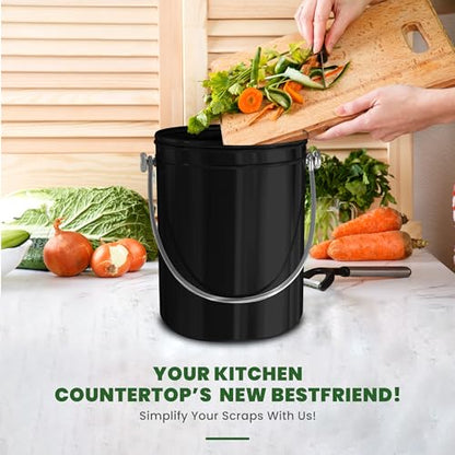 Utopia Kitchen Countertop Compost Bin 1 Gallon, Stainless Steel, Black - color: Black, size: 1 Gallon (Pack of 1)