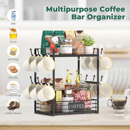 EsLuker.ly Coffee Mug Cup Holder Tree Bar Station Organizer, 2 Tier Black - color: Black + Black