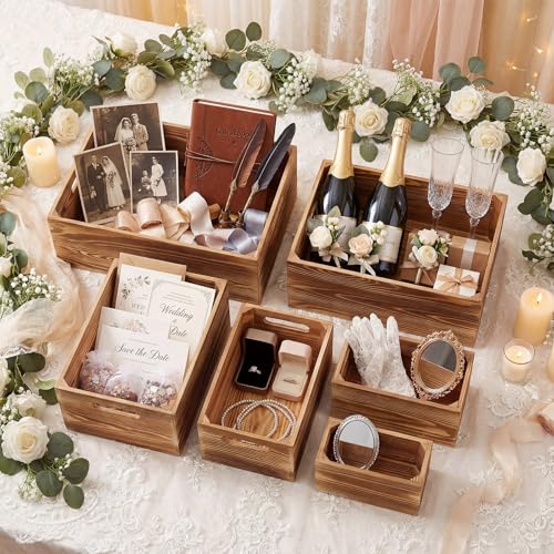 AceOrbit Set of 6 Rustic Wood Crates for Display Nesting Box, Light Brown - color: Light Brown
