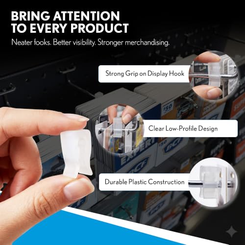 Clip Strip Inventory Control Clips, 100 Pack, Peg Hook Product Stoppers, Fit .15" to .25" Diam. Plastic or Metal Hooks, Inexpensive Product Display Control, Pegboard Accessories, Corp.