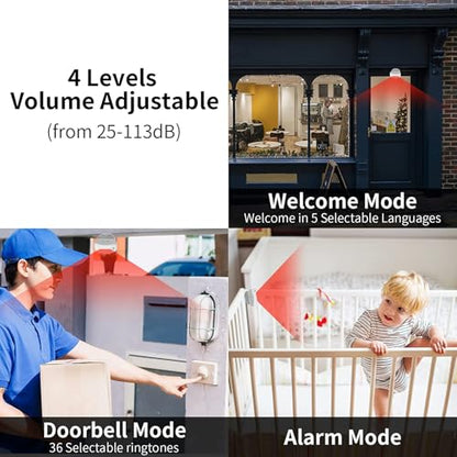 Door Chime, Motion Sensor Alarm, Wireless Alarm Home Security for Business Entry, Store Door Entry Bell, Caregiver Reminder for Elderly, Visitor Bell(1 Receiver 1 Motion Sensor 1 Remote)