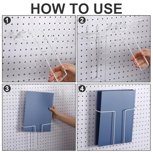 Beeveer 4 Pair Pegboard Display Shelves Expandable Magazine Holder, White - color: White