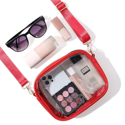 TOBVZOO Clear Bag Stadium Approved, Crossbody Transparent Bag for Concerts Sports Events, Purses for Men & Women - color: Red