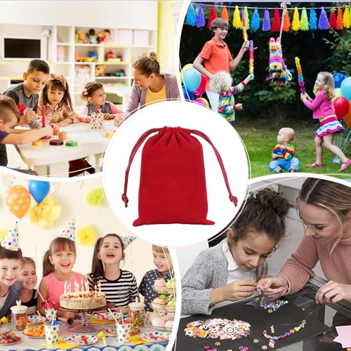 Tapleap 12Pcs Small Dice Bags, 3x4” Red Velvet Drawstring Jewelry Pouch - color: Red, size: 3x4in
