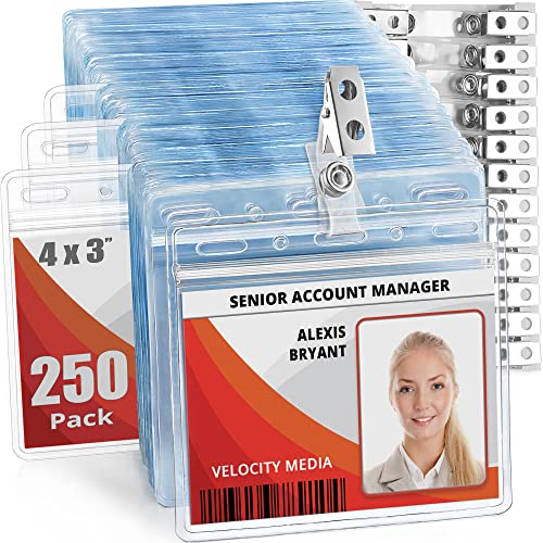 3x4 Horizontal ID Name Badge Holder w/Clip & Straps - 250 Pack - size: 250 W/ Zipper