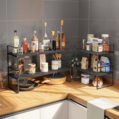 16.5~27.1" Expandable Shelf with Hole，2Pack 8.1" Wide Stackable Cabinet Shelves，Black - color: Black, size: 2Pcs // 8''W-K