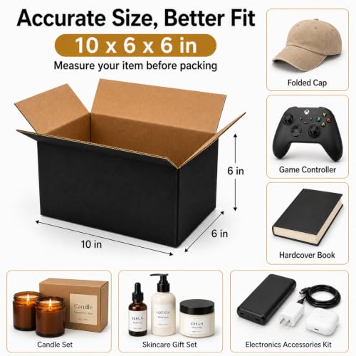 10x6x6 Black Shipping Boxes, Pack of 35 - size: 10"x6"x6"