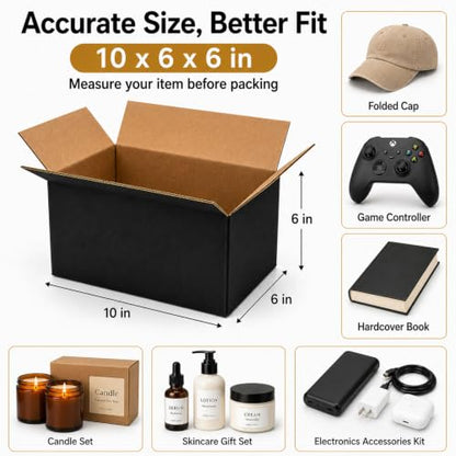 10x6x6 Black Shipping Boxes, Pack of 35 - size: 10"x6"x6"