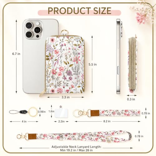 RFID Blocking Lanyard Wallet with Lightweight Card Holder, ID Badge Holder - color: Pink Wildflower