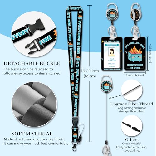 Hancynir Dumpster on Fire Lanyards for Id Badges with Retractable Reel Clip - color: Dumpster on Fire Blue
